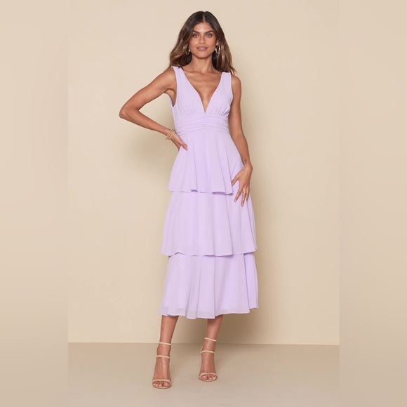 NWT Celebration Time Lavender Sleeveless Tiered Midi Dress - Picture 8 of 12